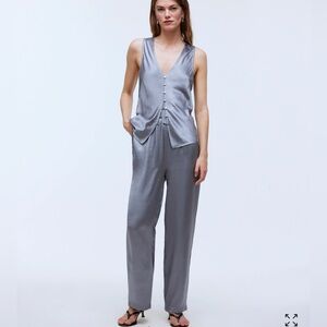 NWT Madewell Winter Satin Set - Large Pants, Sz 10 Vest - Grey Silver